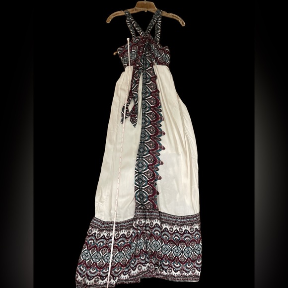 Xhiliration tie top flowing printed cream maxi dress NWT small - Picture 5 of 7